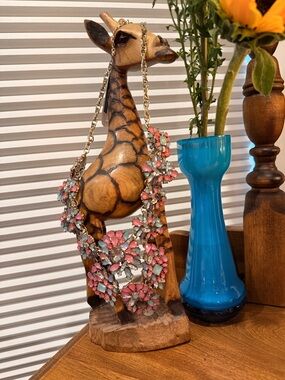 Statement Floral Bib Necklace in Pink & Mint